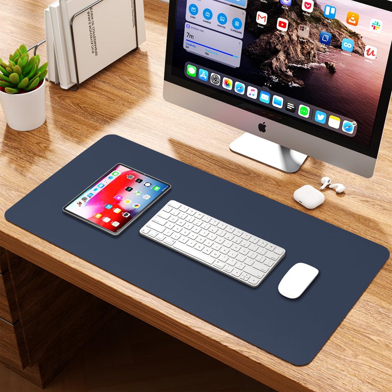 WAYBER Leather Desk Pad Protector, Waterproof Mouse Pad, PU Desk Mat, Office Desk Cover, Desk Writing Mat for Office/Home/Work/Cubicle (Blue/Yellow) 35.4x17in - Image 5